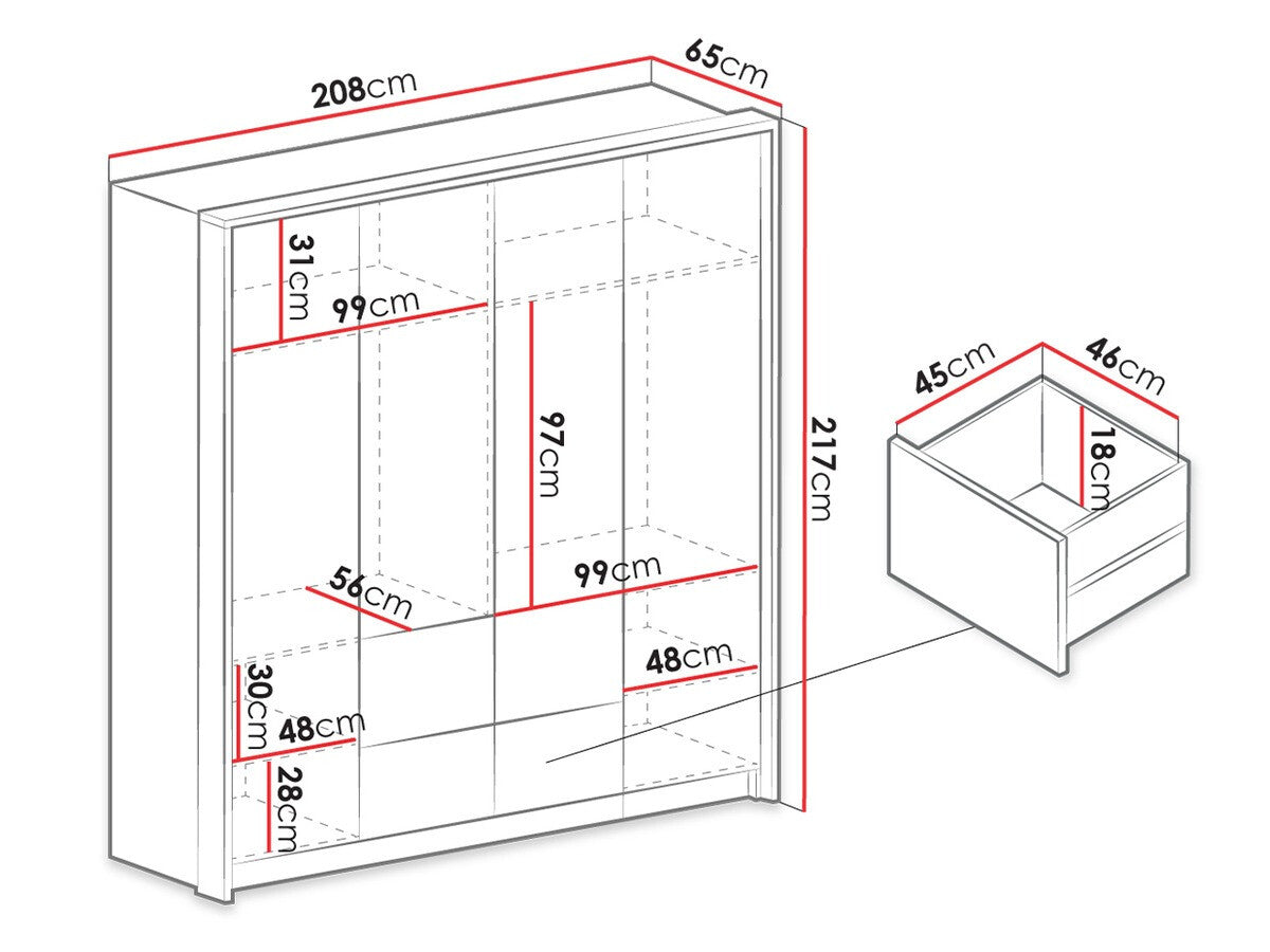 Gardróbszekrény WIEDEN 208, Szín: Grafit
