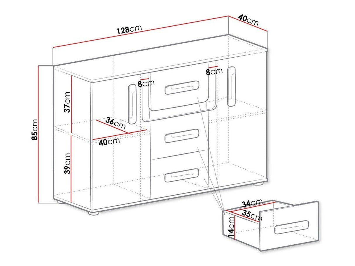 Komód Apetito 128 (Petito PE07), Szín: Antracit + Fehér