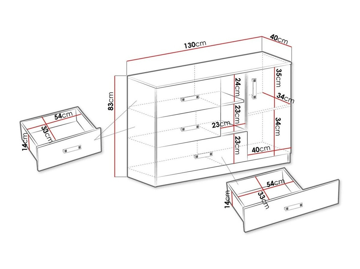 Komód Trafiko 130 (Tofiko TO07), Szín: Fehér + Rózsaszín