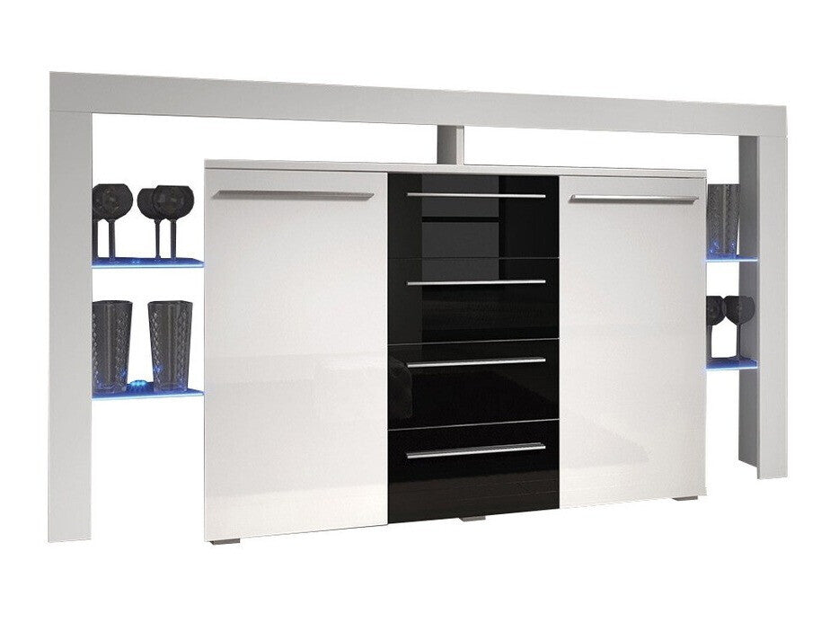 Komód RIVA II Plus (Ravido II Plus), Szín: Fehér + Fényes fekete