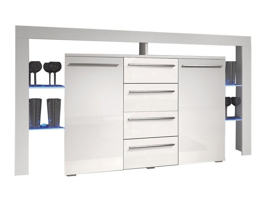 Komód RIVA II Plus (Ravido II Plus), Szín: Fehér + Fényes fehér