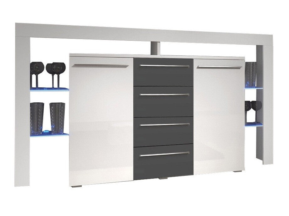 Komód RIVA II Plus (Ravido II Plus), Szín: Fehér + Fényes szürke