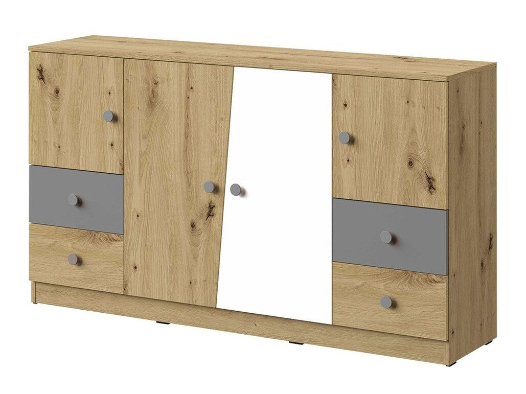 Komód Nero 6, Szín: Artisan tölgy + Fehér + Szürke