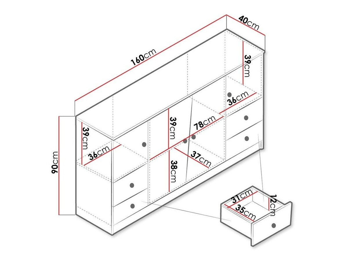 Komód Nero 6, Szín: Artisan tölgy + Fehér + Szürke