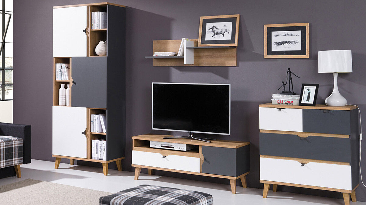 Komód MEMONE K4SZ (Temero), Szín: Arany tölgy + Grafit + Fehér