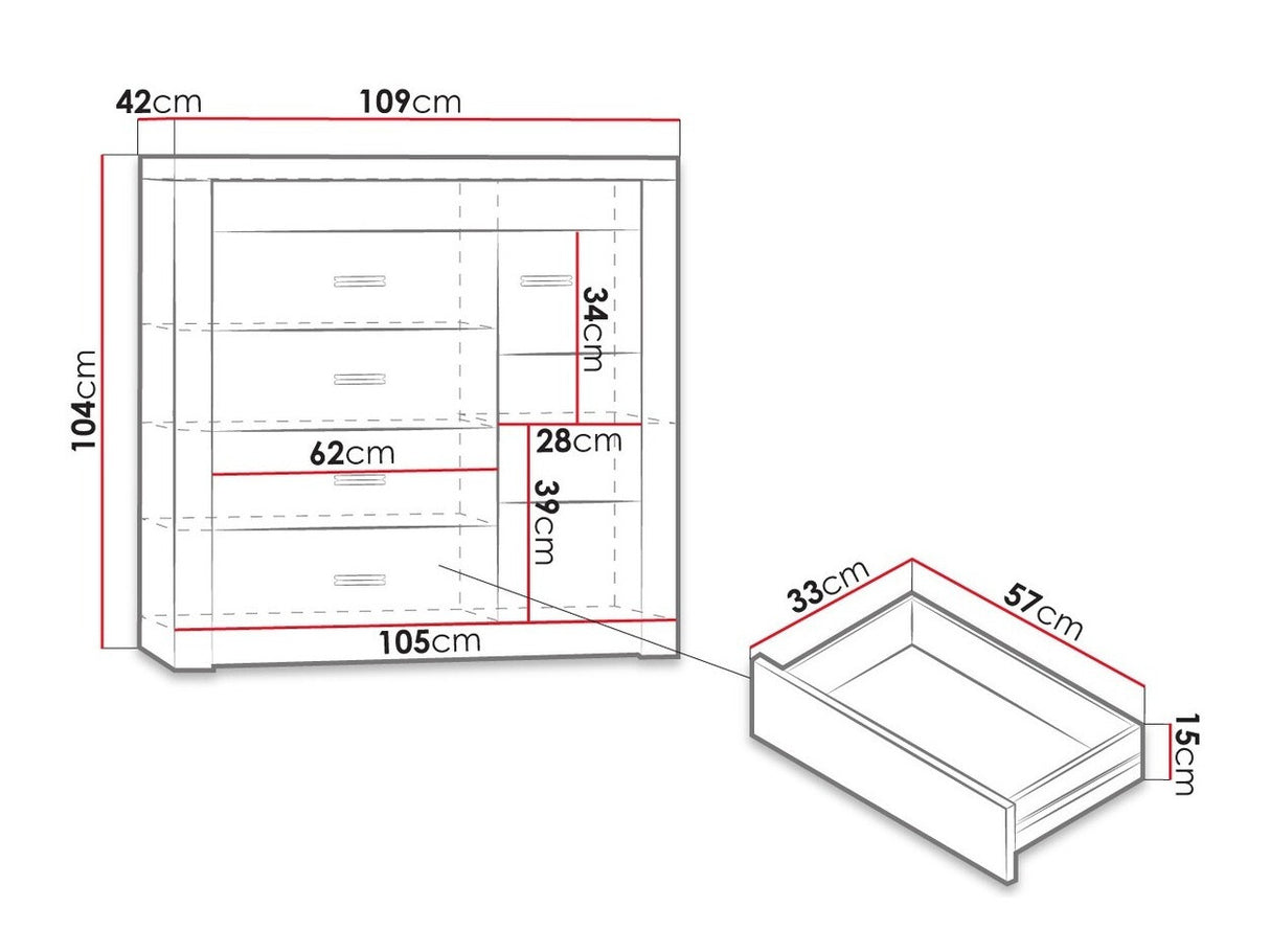 Komód Indianapolis (Nadia N17), Szín: Sötét kőris, Led világítás: Nem