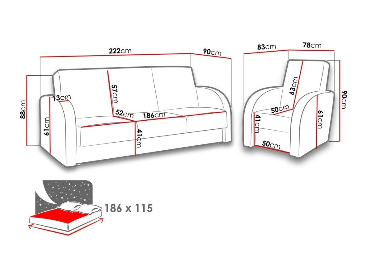 Kárpitozott bútorok Kwadrat II (Perfect II), Szín: Öko bőr Soft 066 + Kreta 07