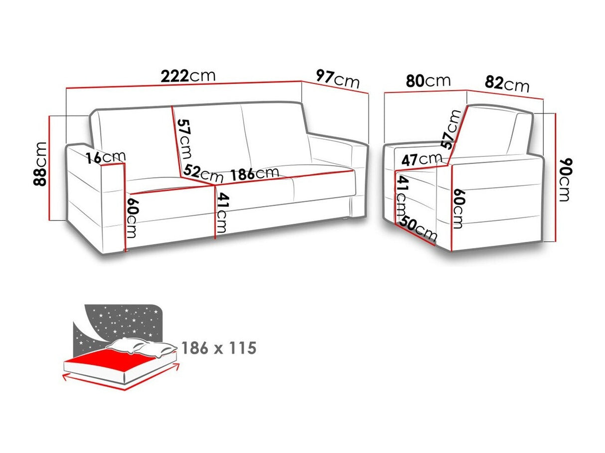 Kárpitozott bútorok Kwadrat (Perfect), Szín: Öko bőr Soft 066 + Kreta 05