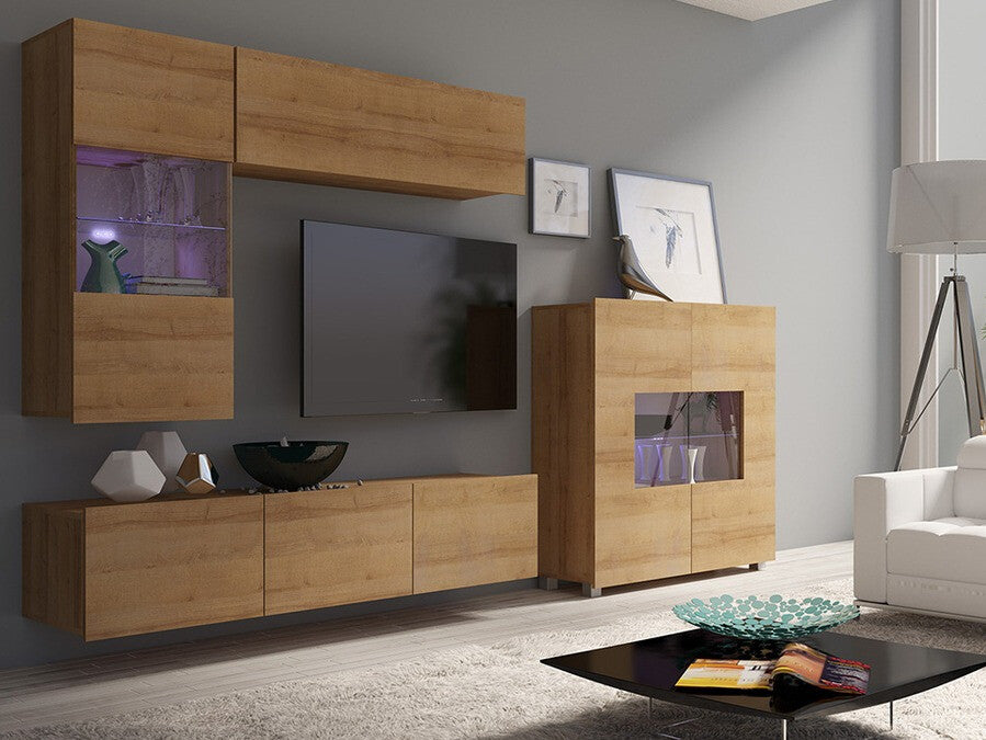 Szekrény Calabrini (Bralani BR01), Szín: Arany tölgy, Led világítás: Igen fehér