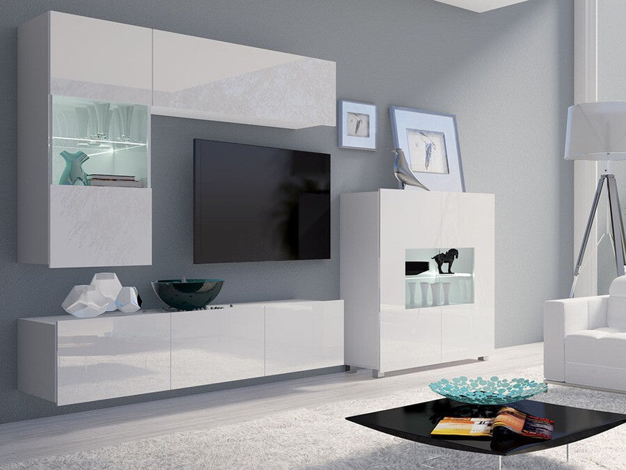 Szekrény Calabrini (Bralani BR01), Led világítás: Igen fehér, Szín: Fehér + Fényes fehér