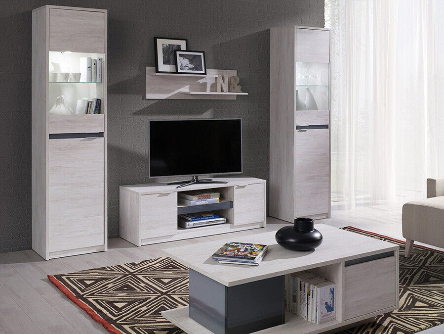 Könyvespolc Denver (Verdek VD16), Led világítás: Nem, Szín: Monastery tölgy + Fényes fekete