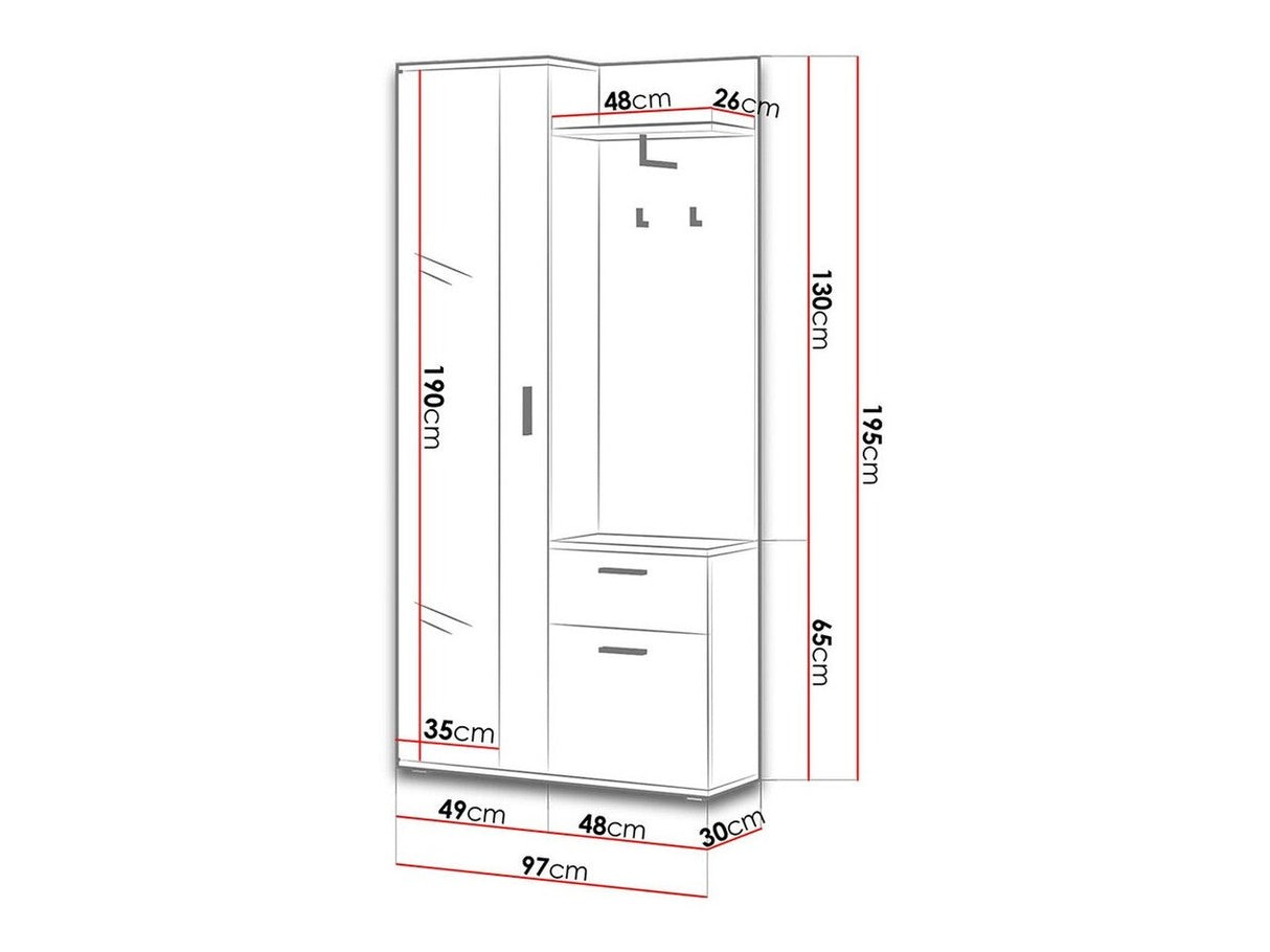 Előszoba garnitúra LUX (Osztály), Szín: Sonoma tölgy + Fehér