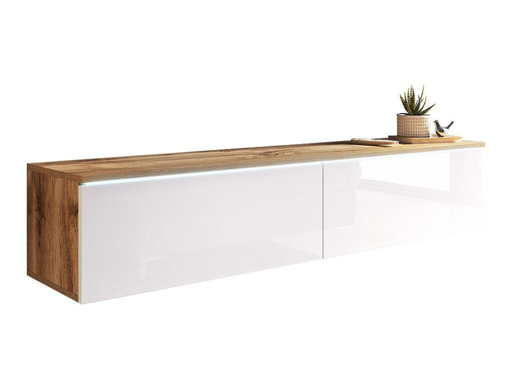 TV-állvány Lowboard D140 (Dlone 140), Led világítás: Nem, Szín: Wotan tölgy + Fényes fehér