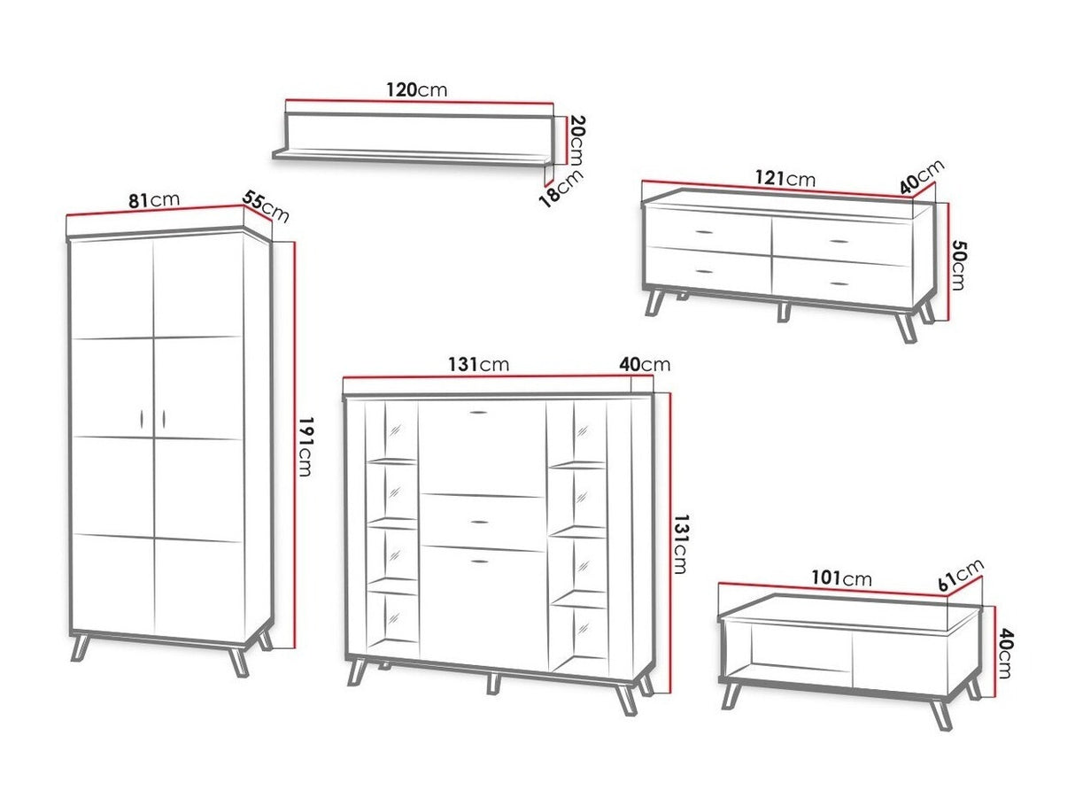 Nappali szett John, Polcok szekrényekhez: Nem, Led világítás: Nem