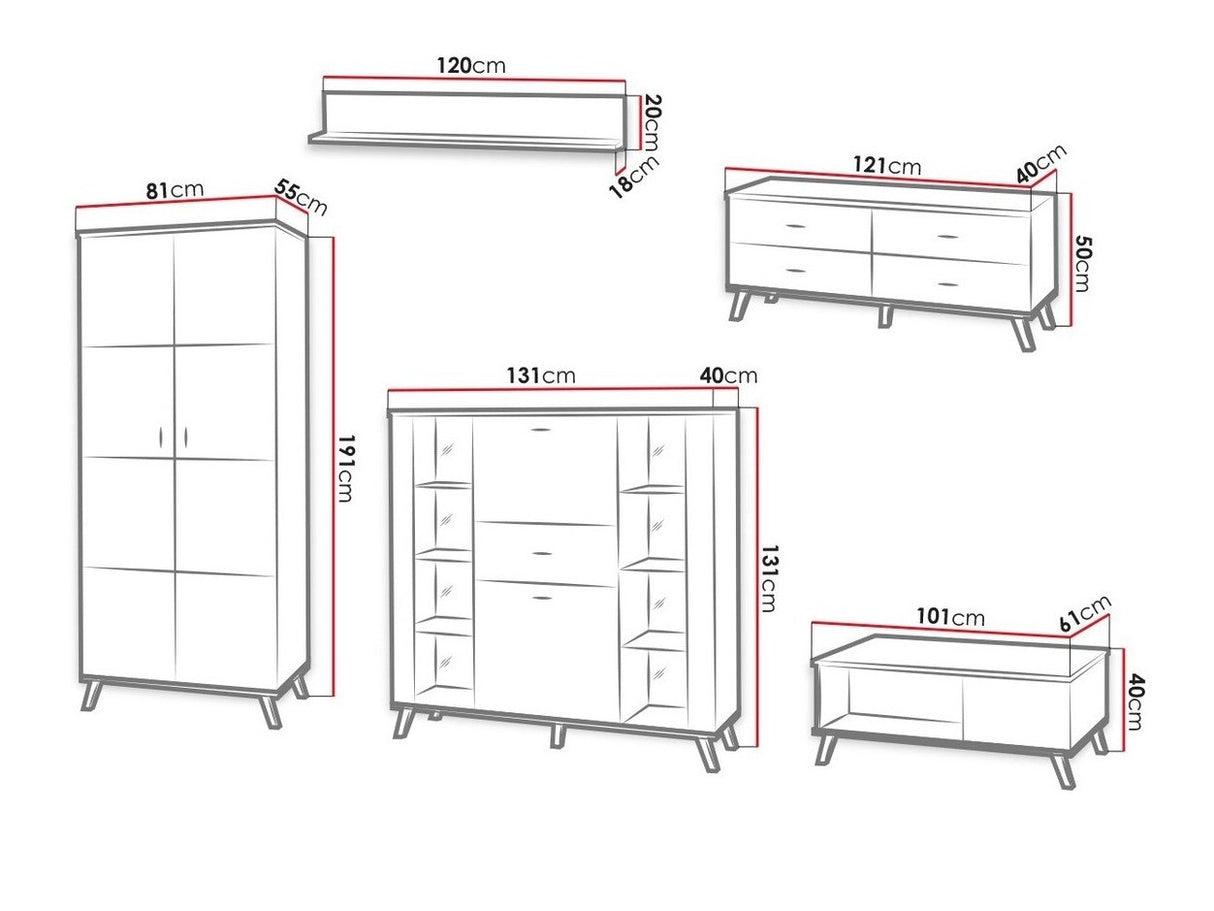 Nappali szett John, Polcok szekrényekhez: Nem, Led világítás: Igen