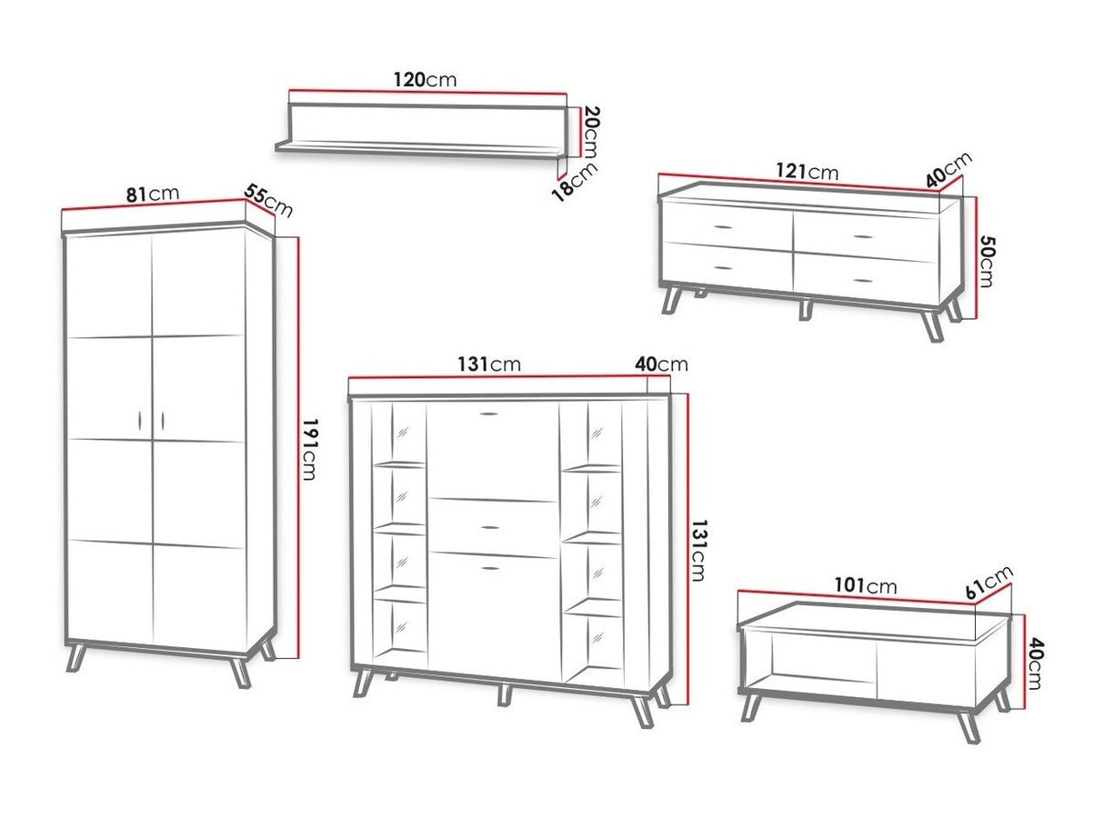 Nappali szett John, Polcok szekrényekhez: Igen, Led világítás: Nem