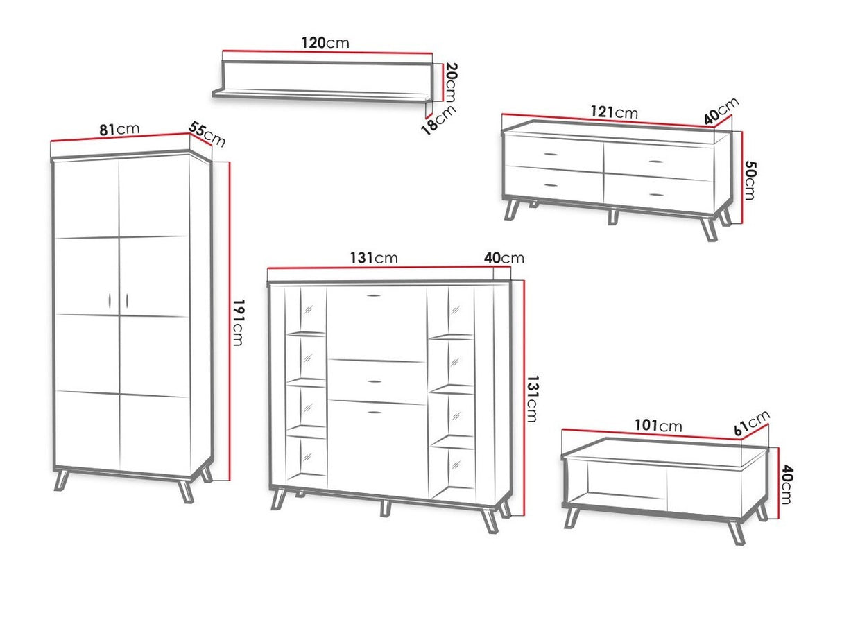 Nappali szett John, Polcok szekrényekhez: Igen, Led világítás: Igen