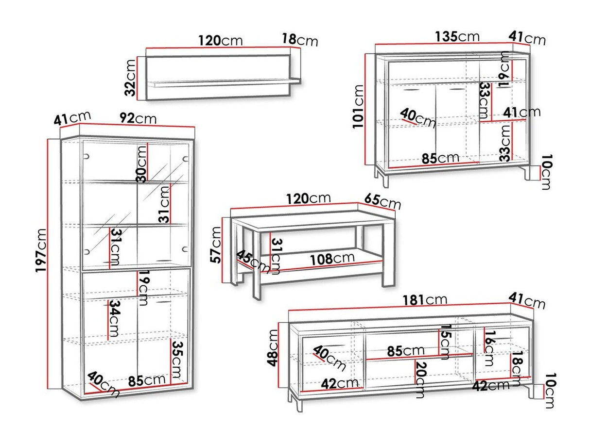 Nappali szett MEDIOLAN III (Sarged III), Szín: Fényes fa, Led világítás: Nem, Lábak: Igen