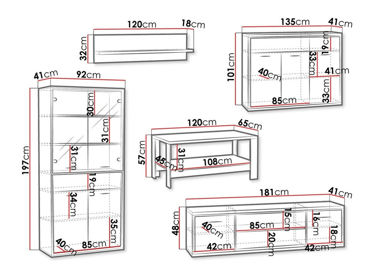 Nappali szett MEDIOLAN III (Sarged III), Szín: Fényes fa, Led világítás: Nem, Lábak: Nem