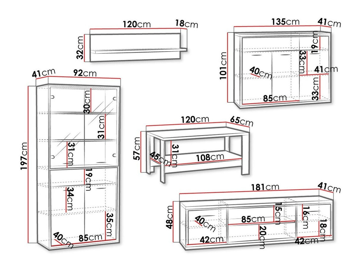 Nappali szett MEDIOLAN III (Sarged III), Szín: Fényes fa, Led világítás: Igen, Lábak: Nem