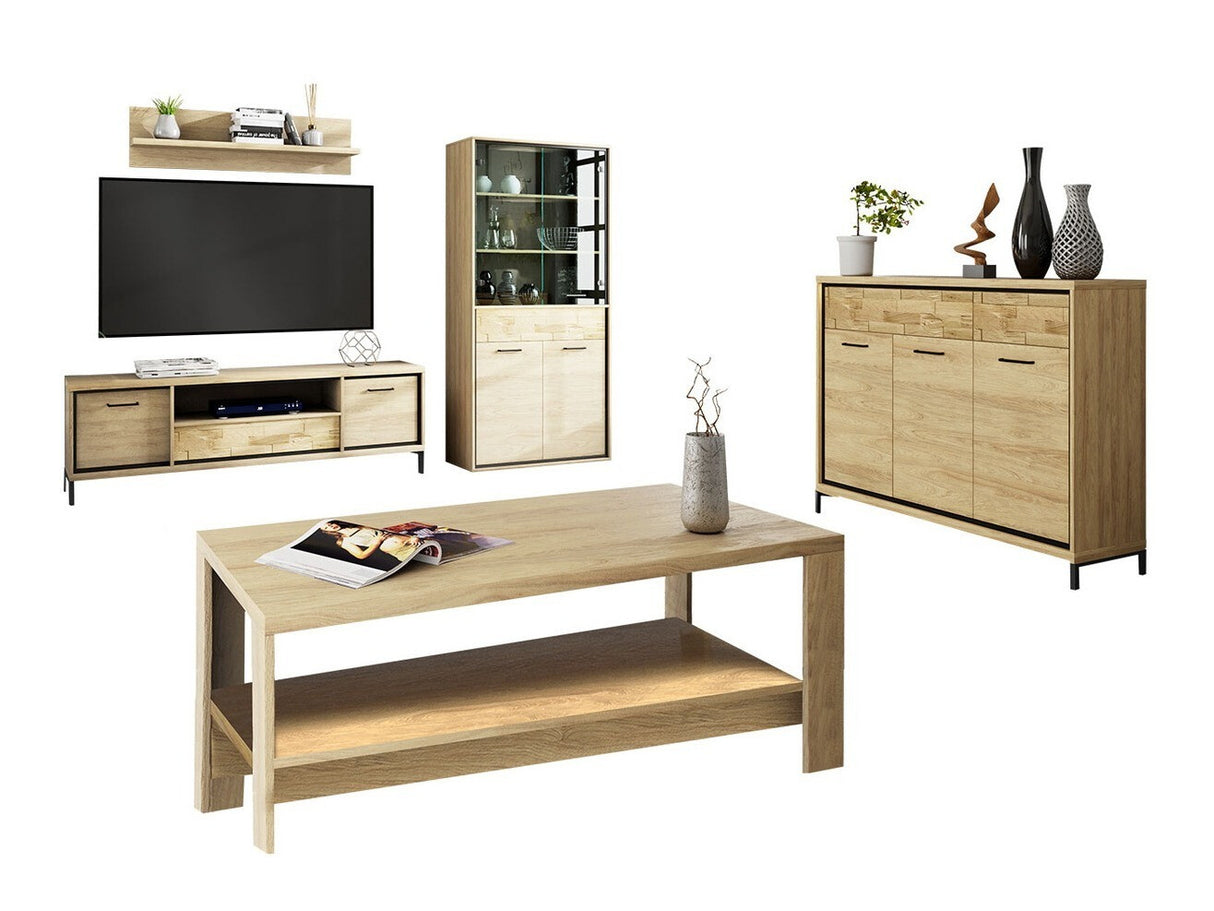 Nappali szett MEDIOLAN III (Sarged III), Szín: Fényes fa + Tölgy, Led világítás: Nem, Lábak: Igen