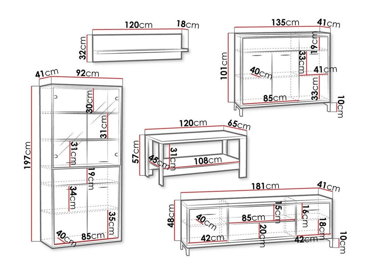 Nappali szett MEDIOLAN III (Sarged III), Szín: Fényes fa + Tölgy, Led világítás: Nem, Lábak: Igen