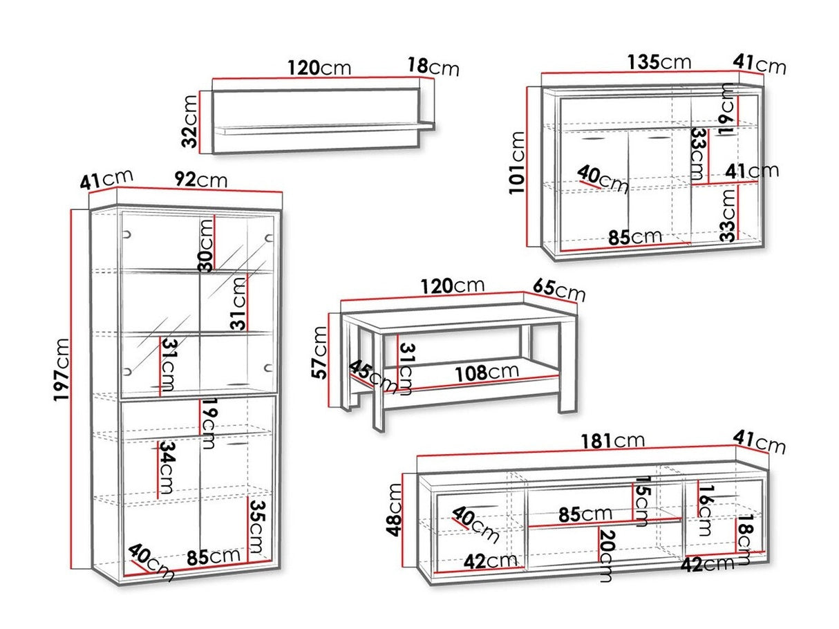 Nappali szett MEDIOLAN III (Sarged III), Szín: Fényes fa + Tölgy, Led világítás: Nem, Lábak: Nem