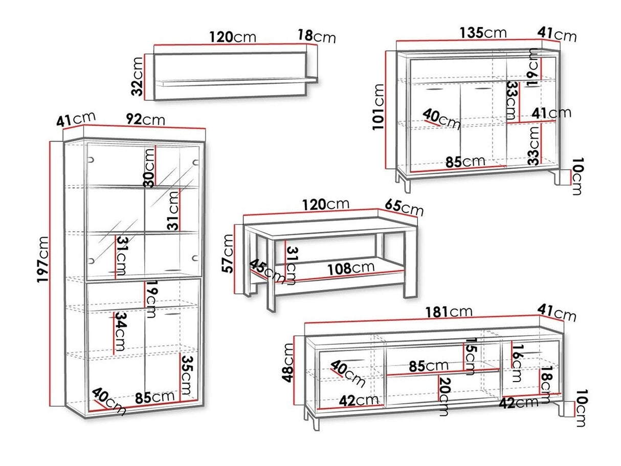 Nappali szett MEDIOLAN III (Sarged III), Szín: Fényes fa + Tölgy, Led világítás: Igen, Lábak: Igen