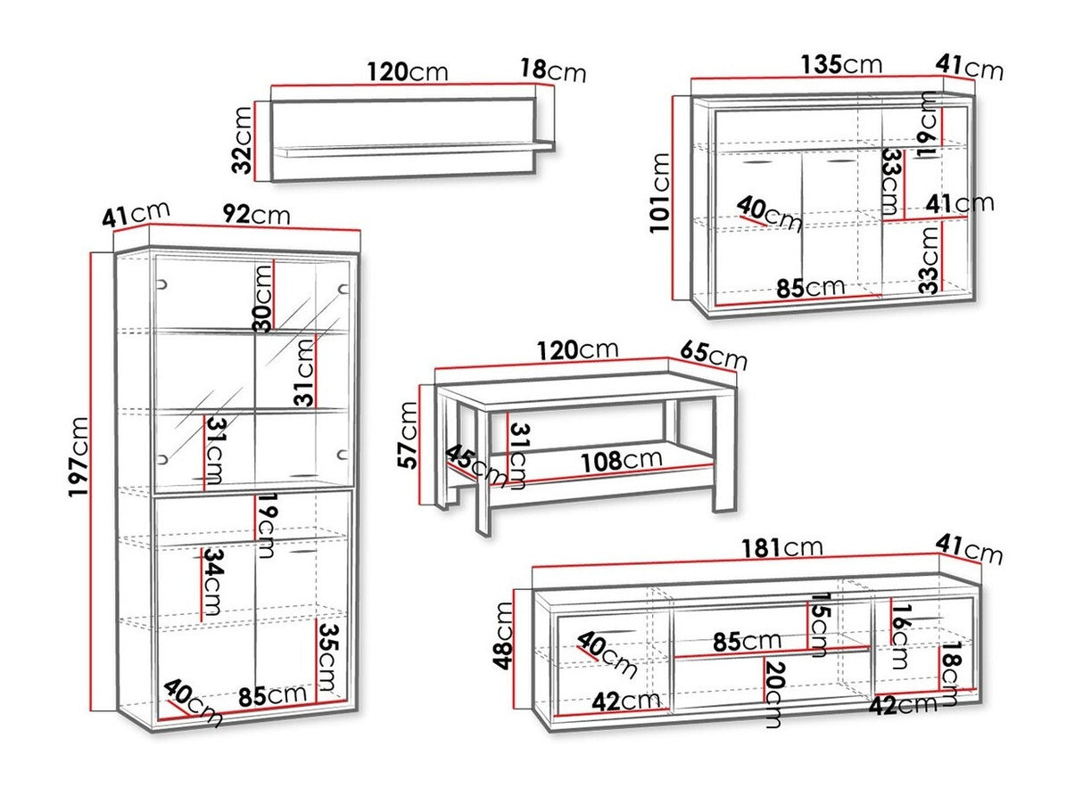 Nappali szett MEDIOLAN III (Sarged III), Szín: Fényes fa + Tölgy, Led világítás: Igen, Lábak: Nem