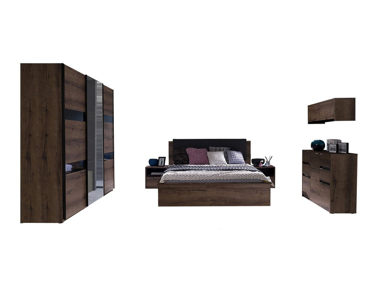 Hálószoba garnitúra Denver (Verdek VII), Led világítás: Nem, Szín: Monastery tölgy + Fényes fekete