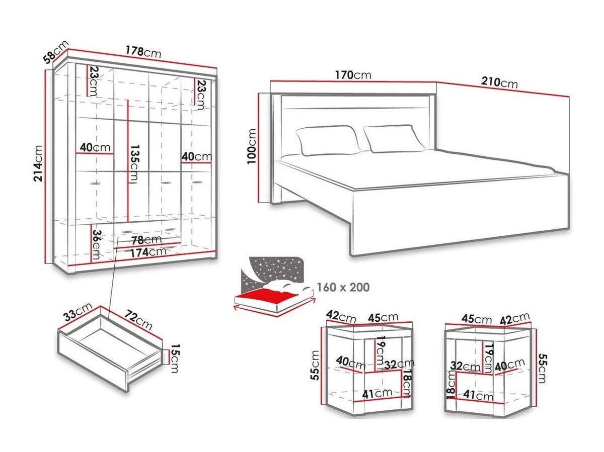 Hálószoba garnitúra Indianapolis I (Nadia I), Szín: Kőrisfa, Led világítás: Nem