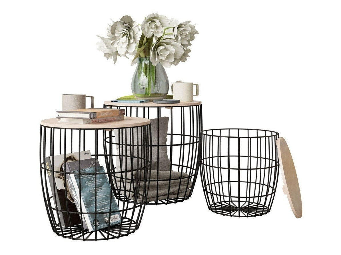 Oldalsó asztalok szett (Amiuk ), Szín: Fekete + Fényes fa