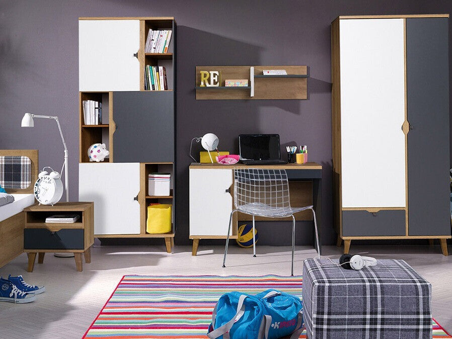 Polc MEMONE (Temero), Szín: Arany tölgy + grafit + Fehér