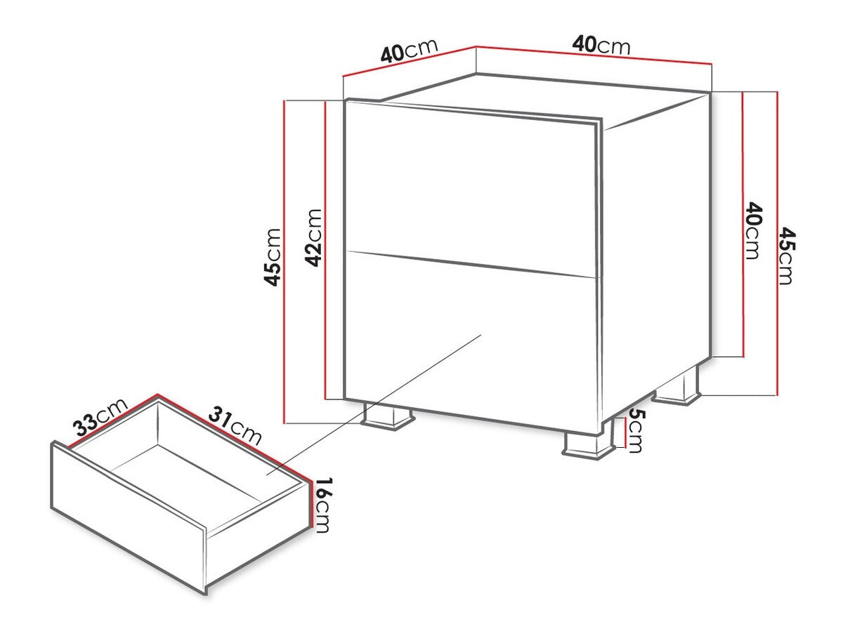 Éjjeliszekrény Calabrini (Bralani BR06), Szín: Fekete + Fényes fekete
