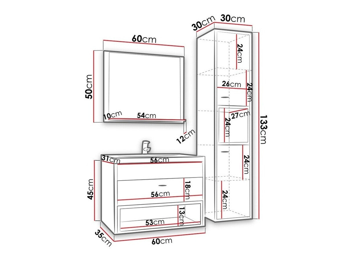 Fürdőszoba garnitúra Zestaw łazienkowy OLIER I , Szín: Fehér + Artisan tölgy, Mosdókagyló: Igen