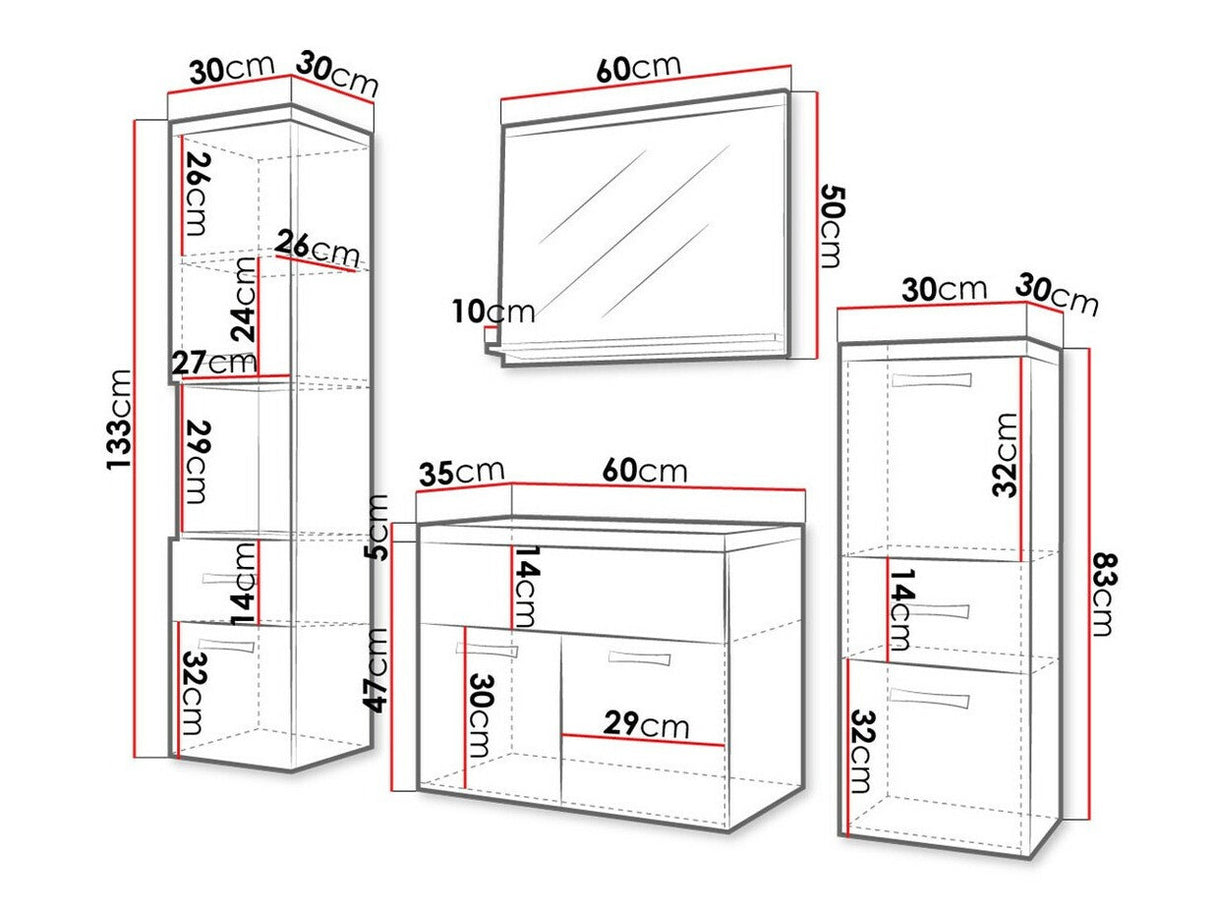 Fürdőszoba garnitúra Alba / bella (Lumia), Szín: Fehér + Fényes fehér