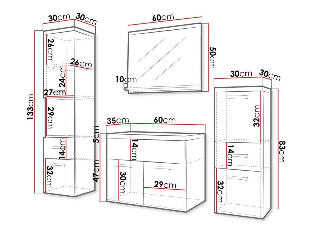 Fürdőszoba garnitúra Alba / bella (Lumia), Szín: Wotan tölgy + Fényes fehér