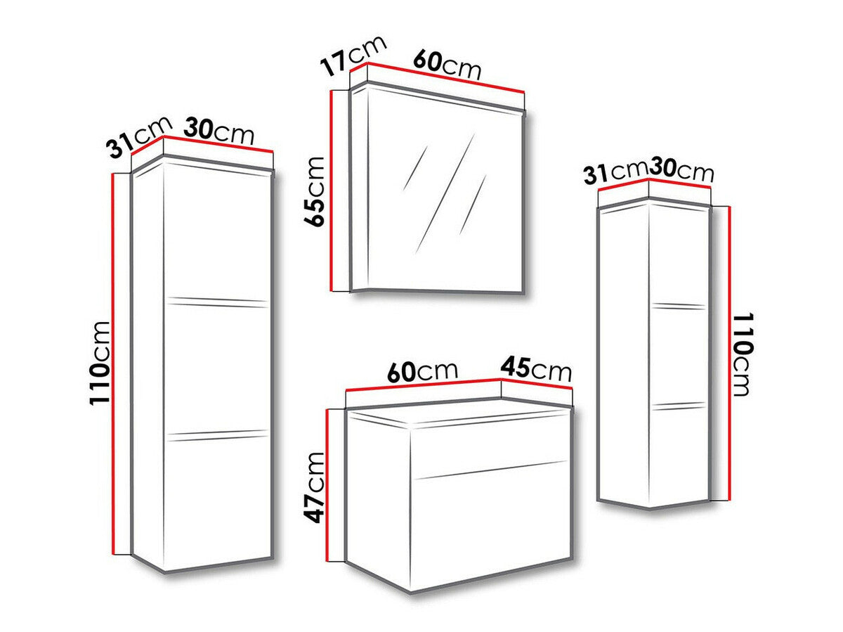Fürdőszoba garnitúra Porto (Mandy), Led világítás: Nem, Mosdókagyló: Igen, Szín: Fehér + Fényes fehér