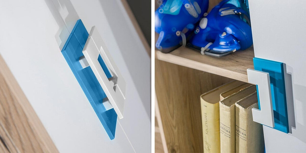 Könyvespolc Nico (Niczi NI05), Szín: Világos tölgy + Fehér + Türkiz