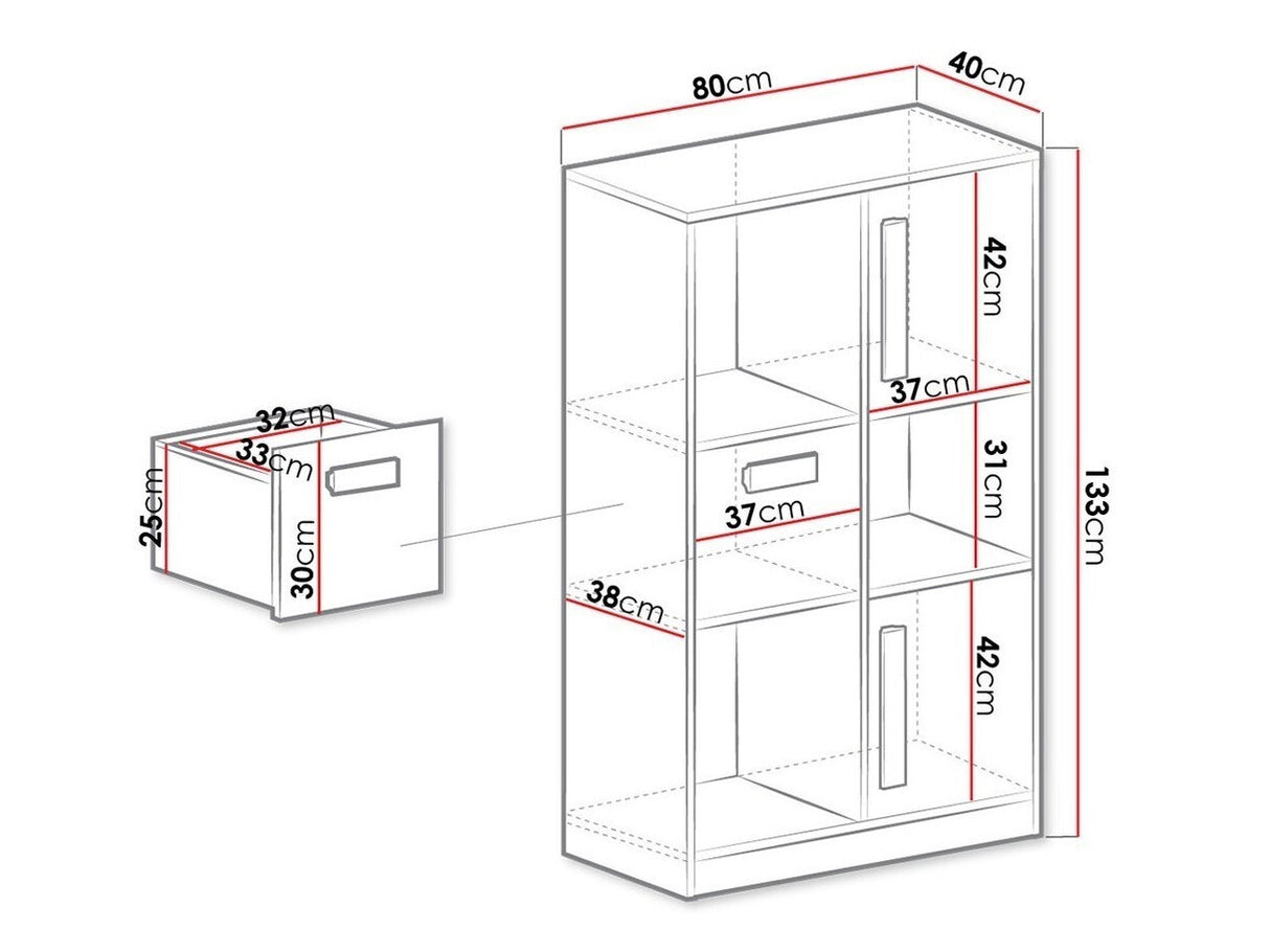 Könyvespolc Guliver 80 (Raliv RL07), Szín: Fehér + Fényes fehér + Szürke