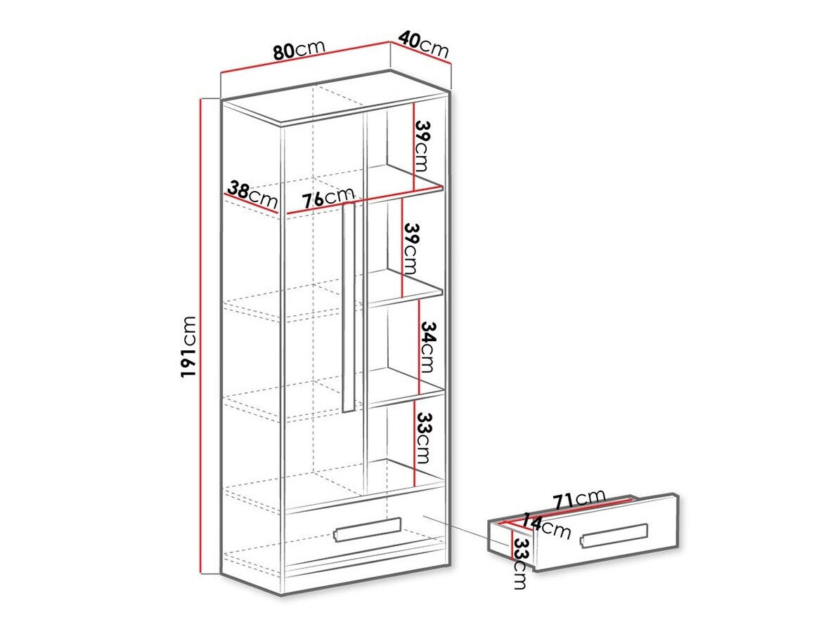 Könyvespolc Guliver 80 (Raliv RL03), Szín: Fehér + Fényes fehér + Szürke
