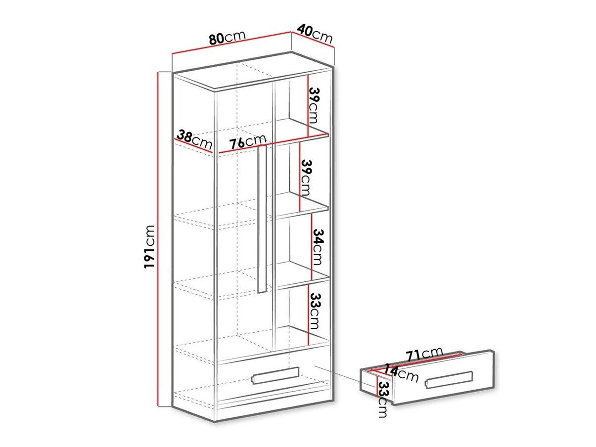 Könyvespolc Guliver 80 (Raliv RL03), Szín: Fehér + Fényes Türkiz