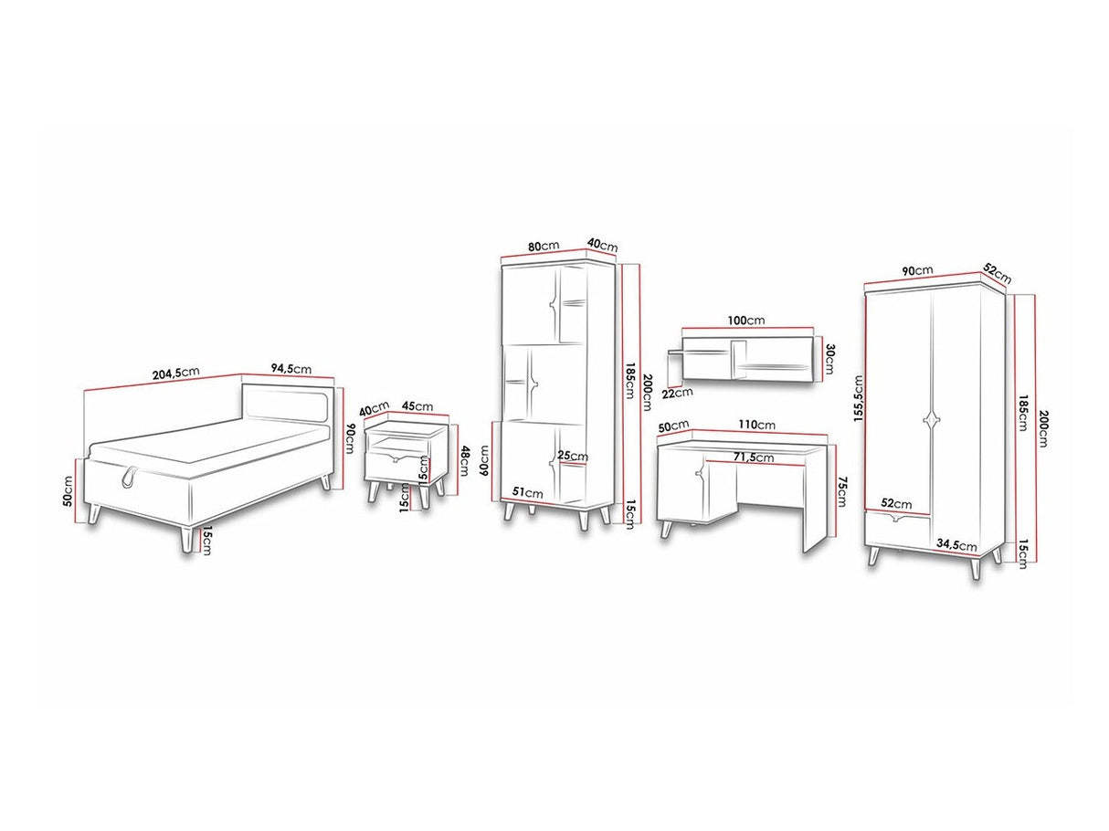 Gyerekszoba garnitúra MEMONE (Temero I), Szín: Arany tölgy + Grafit + Fehér