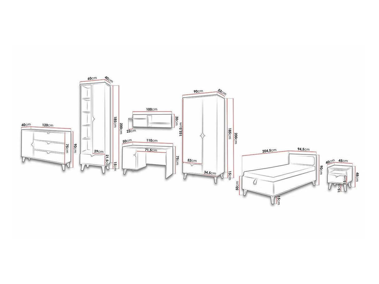 Bútorkészlet MEMONE (Temero II), Szín: Arany tölgy + Grafit + Fehér