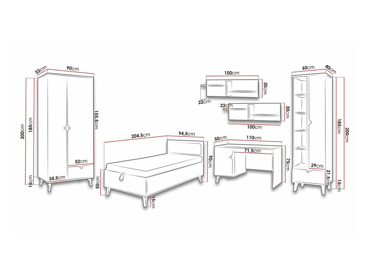 Bútorkészlet MEMONE (Temero IV), Szín: Arany tölgy + Grafit + Fehér