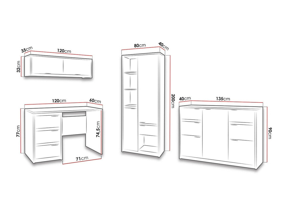 Irodai garnitúra Denver (Verdek III), Led világítás: Nem, Szín: Monastery tölgy + Fényes fekete