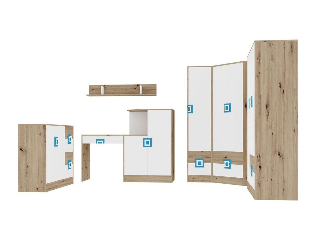 Bútorkészlet Nico (Niczi V), Szín: Világos tölgy + Fehér + Türkiz