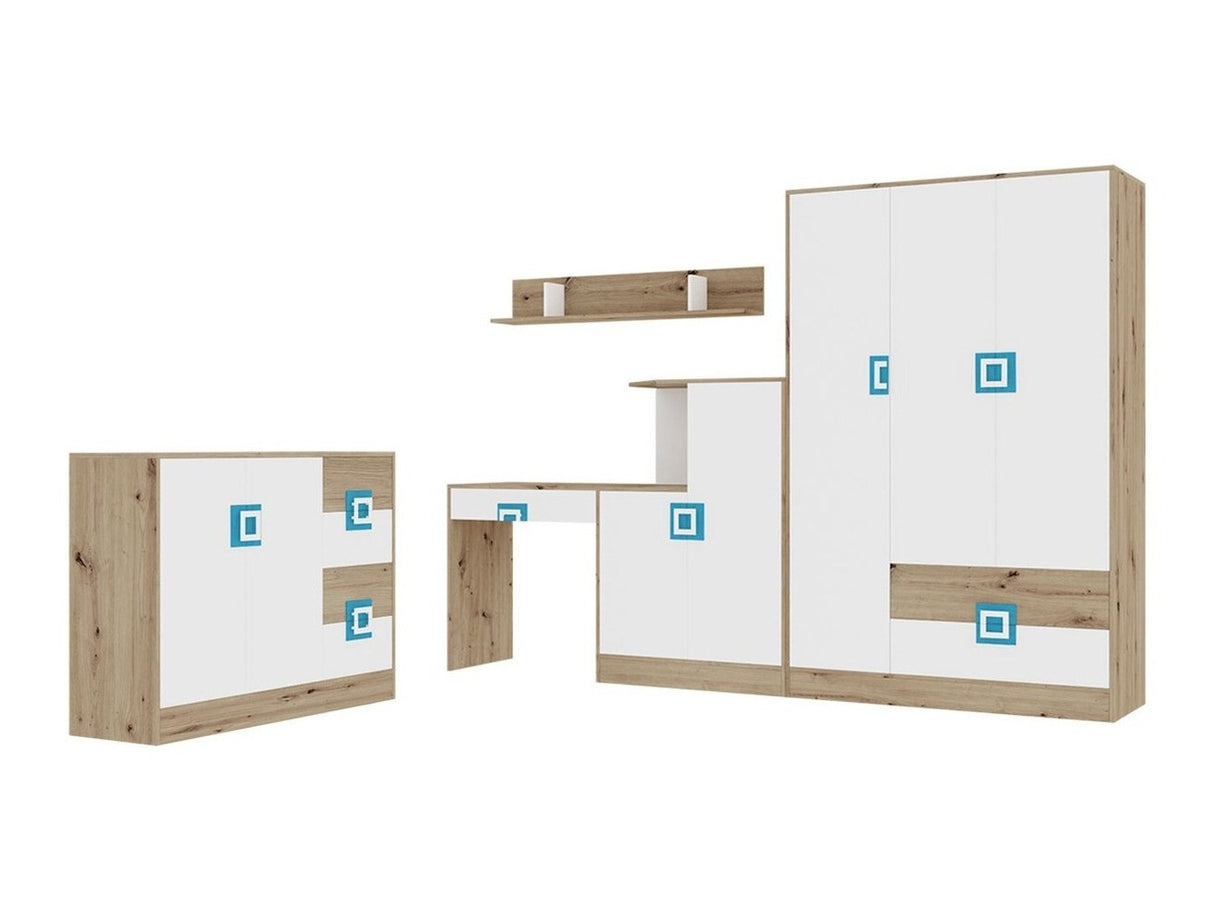 Bútorkészlet Nico (Niczi VI), Szín: Világos tölgy + Fehér + Türkiz