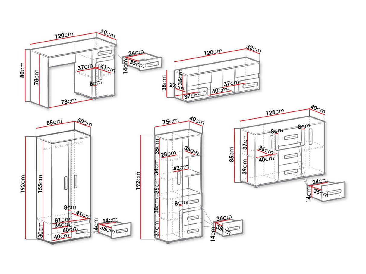Gyerekszoba garnitúra Apetito (Petito) XV, Szín: Antracit + Fehér