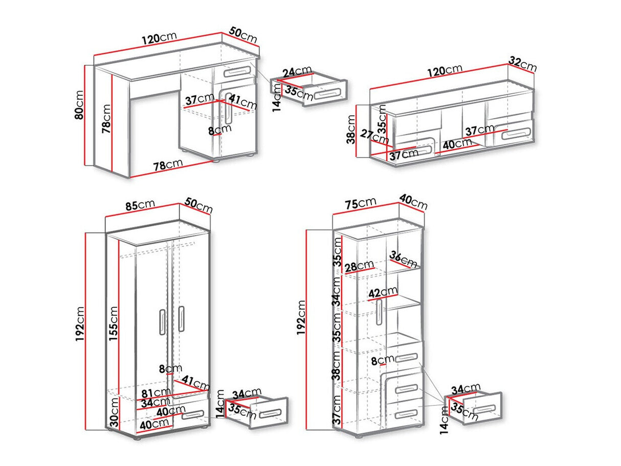 Gyerekszoba garnitúra Apetito (Petito) XVI, Szín: Antracit + Fehér